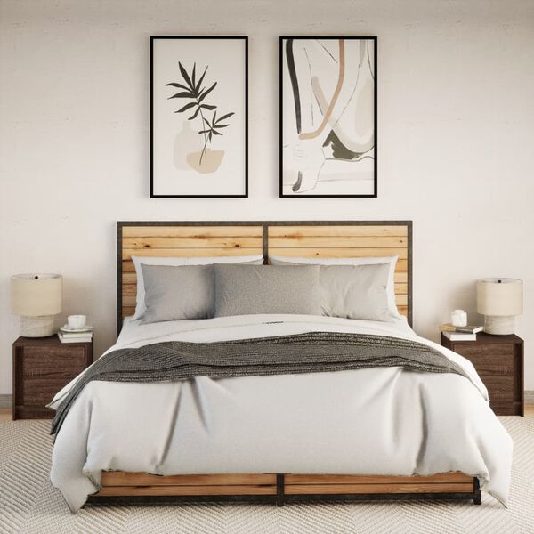 vidaXL Bedside Cabinets with LED Lights 2 pcs Brown Oak Engineered Wood