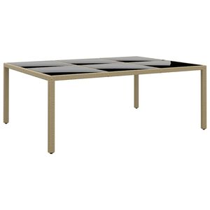 vidaXL Garden Table 200x150x75 cm Tempered Glass and Poly Rattan Beige