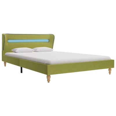 vidaXL Bed Frame with LED Green Fabric 135x190 cm 4FT6 Double