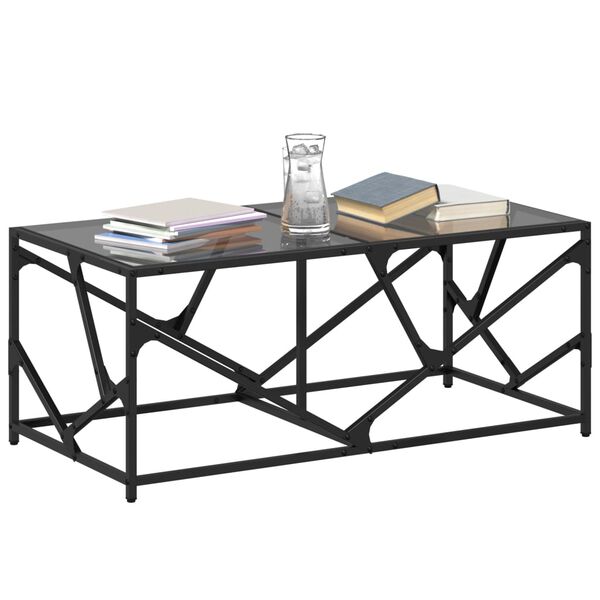 vidaXL Coffee Table with Black Glass Top 98.5x50x41 cm Steel