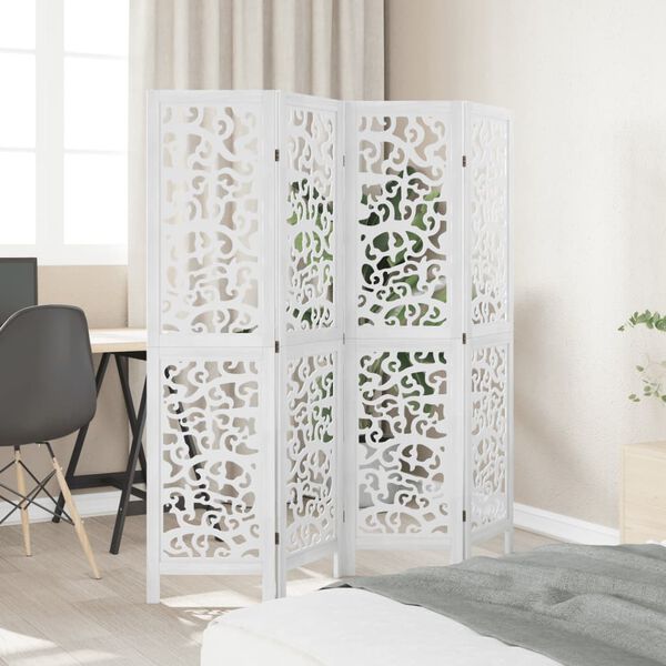 vidaXL Room Divider 4 Panels White Solid Wood Paulownia