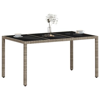 vidaXL Garden Table with Glass Top Light Grey 150x90x75 cm Poly Rattan