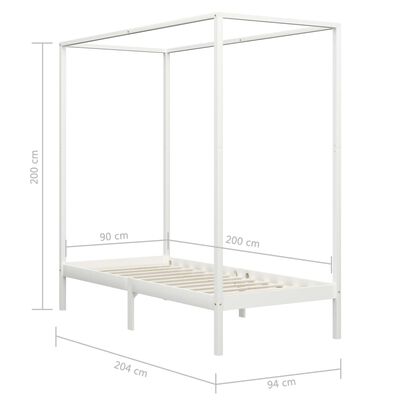 vidaXL Canopy Bed Frame White Solid Pine Wood 90x200 cm