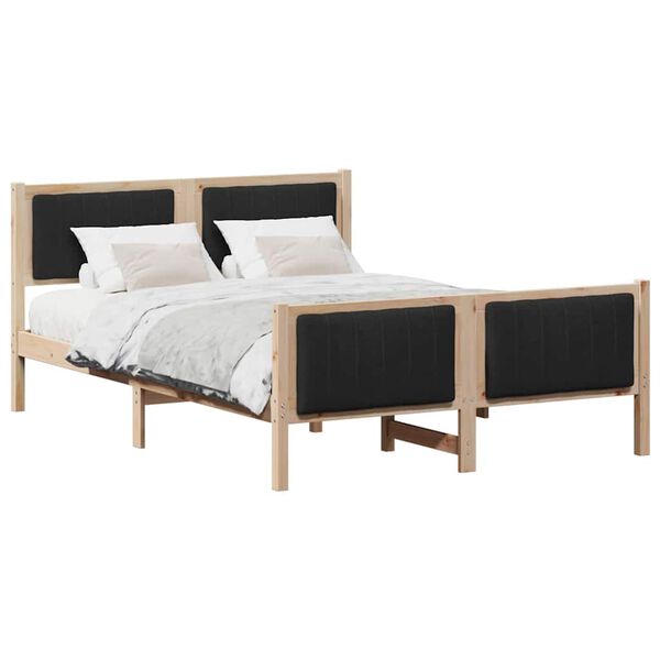 vidaXL Bed frame Brown and black 135 x 190 cm Solid pine wood
