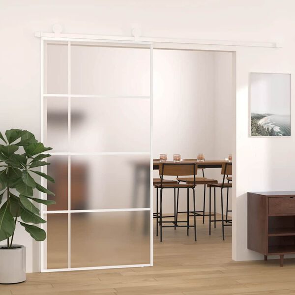 vidaXL Sliding Door Frosted ESG Glass and Aluminium 102.5x205 cm White