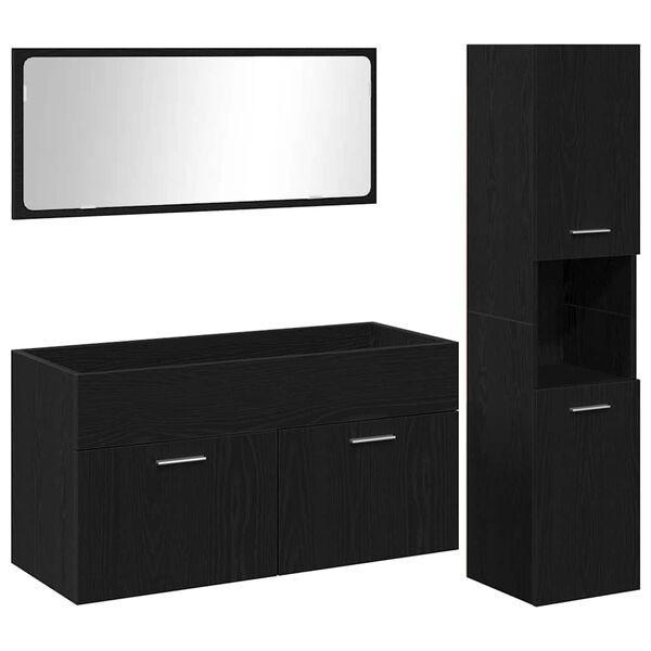 vidaXL Bathroom Furniture Set 3 pcs Black Oak Engineered Wood