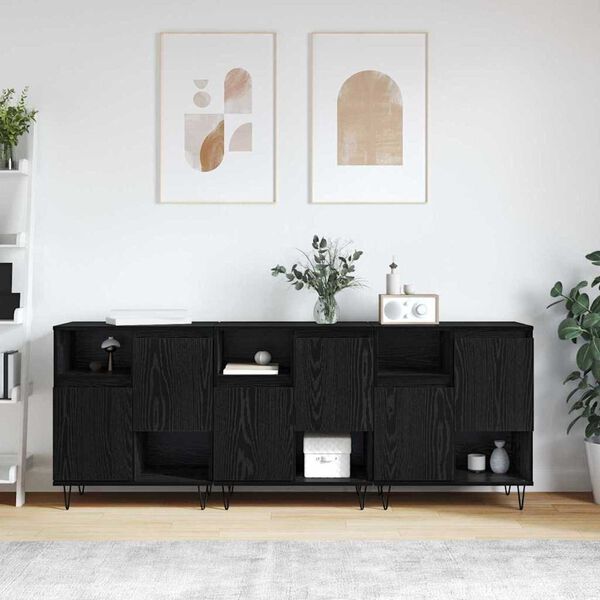 vidaXL Sideboard 3 pcs Black Oak 60 x 35 x 70 cm
