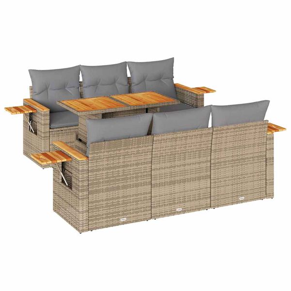 vidaXL 7 Piece Garden Sofa Set with Cushions Beige Poly Rattan Acacia