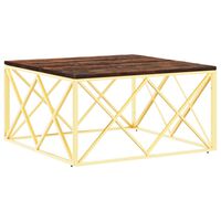 vidaXL Coffee Table Gold Stainless Steel and Solid Wood Reclaimed