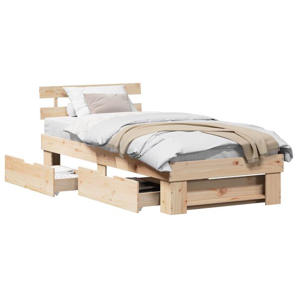 vidaXL Bed Frame with Headboard Natural 80 x 200 cm Solid Pine Wood