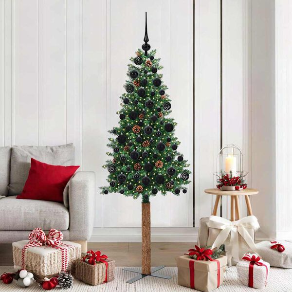 vidaXL Slim Christmas Tree Green 180 cm PVC and Solid Pine wood
