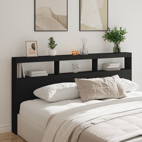 vidaXL Headboard Cabinet with LED Black 200x17x102 cm