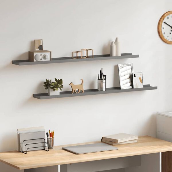 vidaXL Wall Shelves 2 pcs Grey 100x9x3 cm
