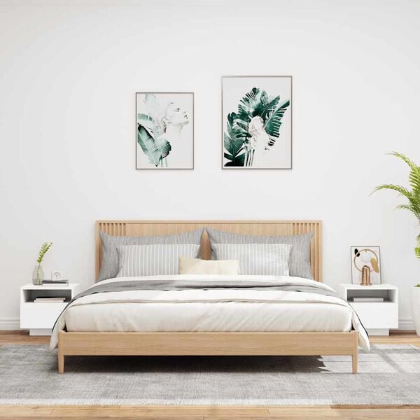 vidaXL Bedside Cabinets with LED Lights 2 pcs White 40x39x37 cm