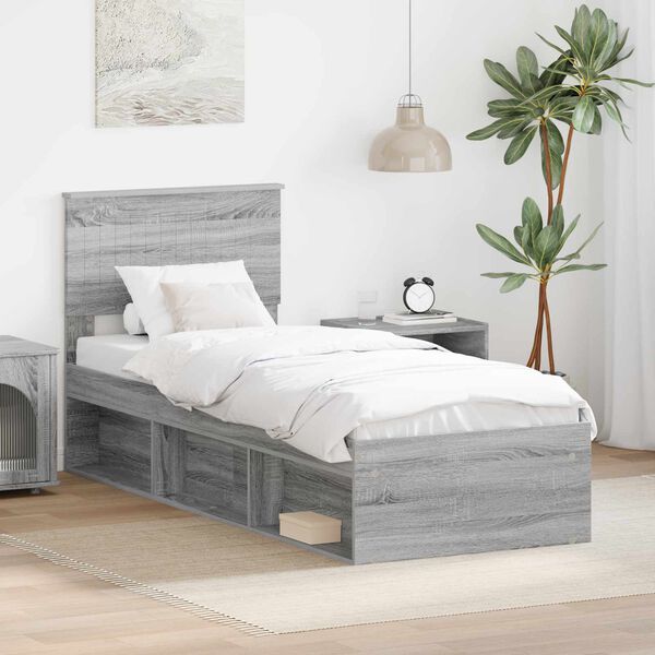 vidaXL Bed Frame Grey Sonoma 75 x 190 cm Solid Pine Wood
