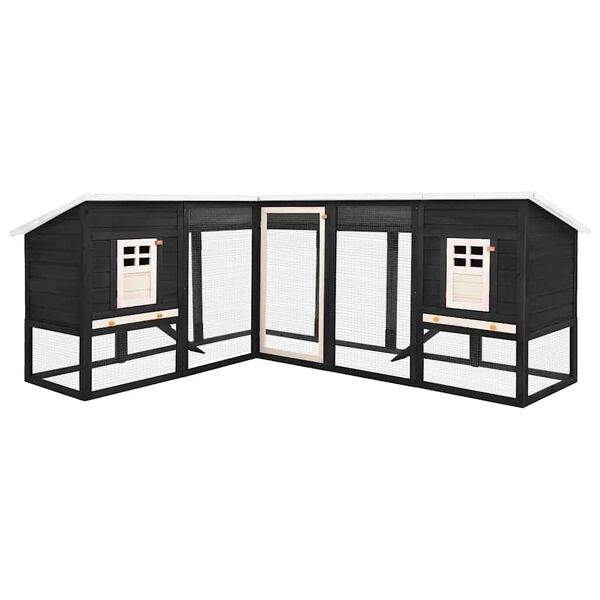 vidaXL Outdoor Rabbit Hutch with Run Grey and White Solid Fir Wood