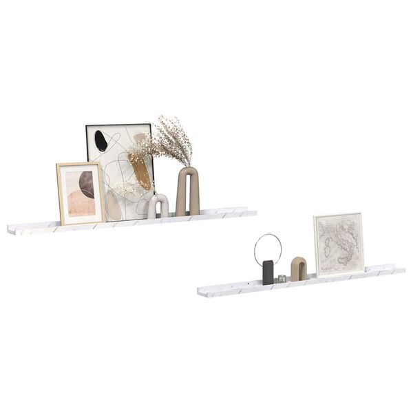 vidaXL Wall Shelf 2 pcs White Marble 115 x 9 x 3 cm Engineered Wood