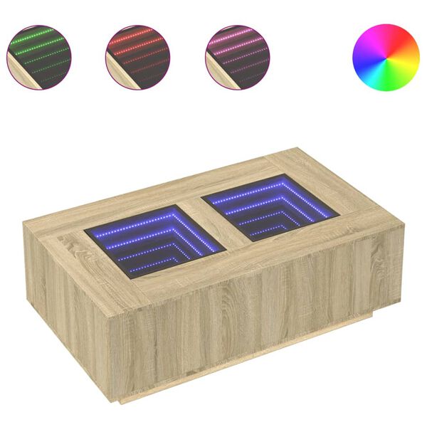 vidaXL Coffee Table with Infinity LED Sonoma Oak 116x69x40 cm
