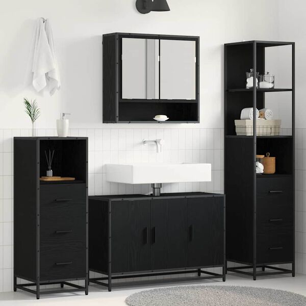 vidaXL Bathroom Furniture Set 3 pcs Black Oak Engineered Wood