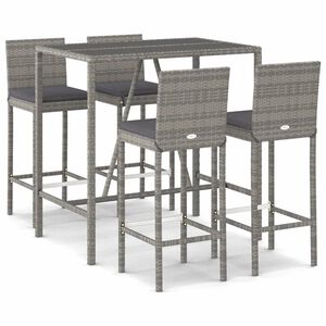 vidaXL 5 Piece Garden Bar Set with Cushions Grey Poly Rattan