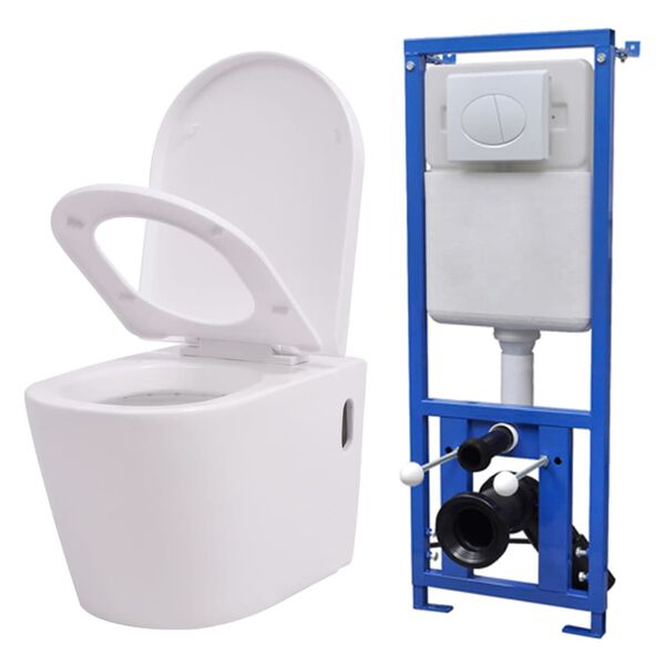 vidaXL Wall Hung Toilet with Concealed Cistern Ceramic White