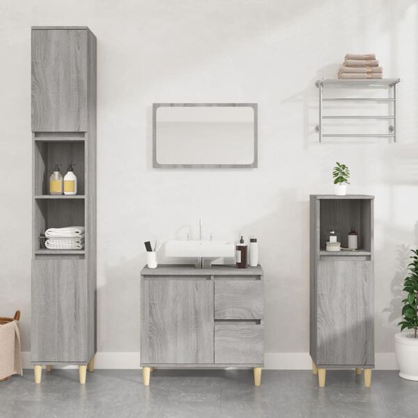 vidaXL 3 Piece Bathroom Cabinet Set Grey Sonoma Engineered Wood