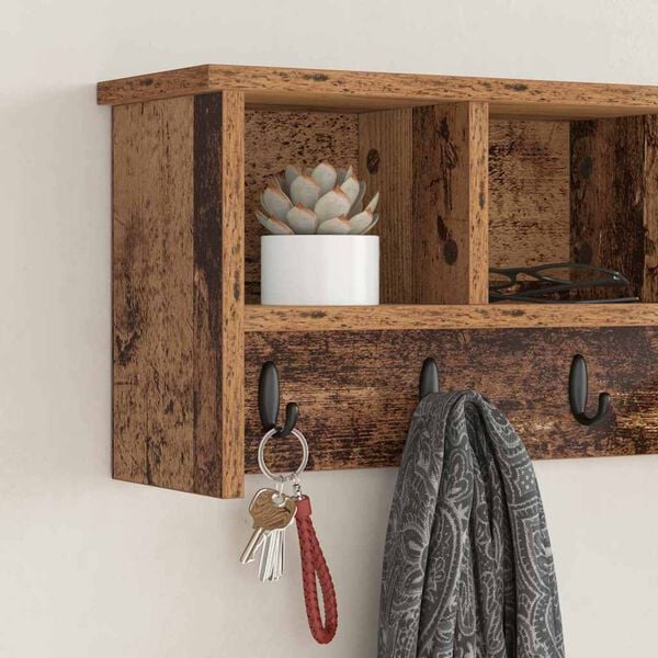 vidaXL Wall-Mounted Coat Rack Old wood 75 x 16 x 26 cm Engineered wood