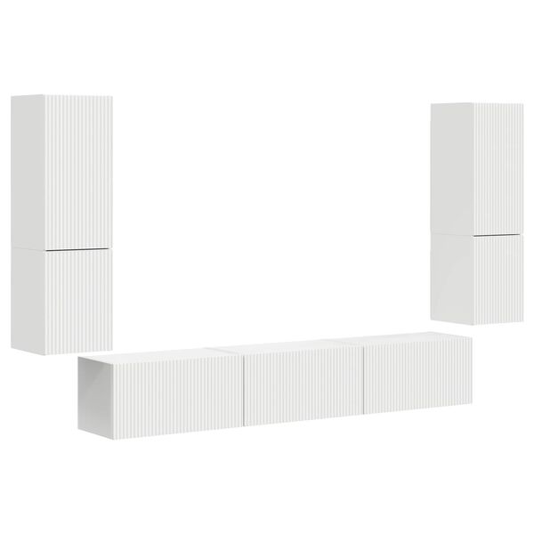 vidaXL TV Cabinet Set Wall-mounted 4 pcs White Engineered Wood