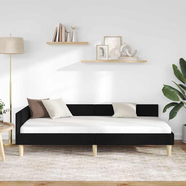 vidaXL Corner Bed Frame with Headboard Black 90 x 200 cm Fabric