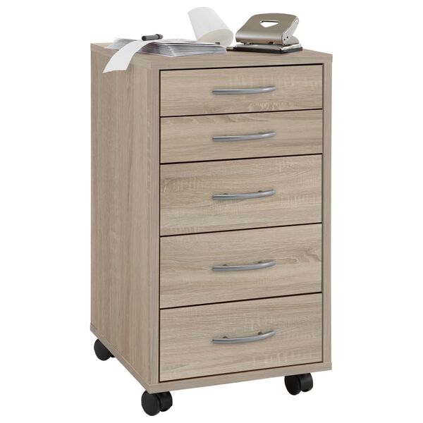 FMD Mobile 5 Drawer Cabinet Oak