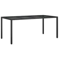 vidaXL Garden Table Black 190x90x75 cm Tempered Glass and Poly Rattan