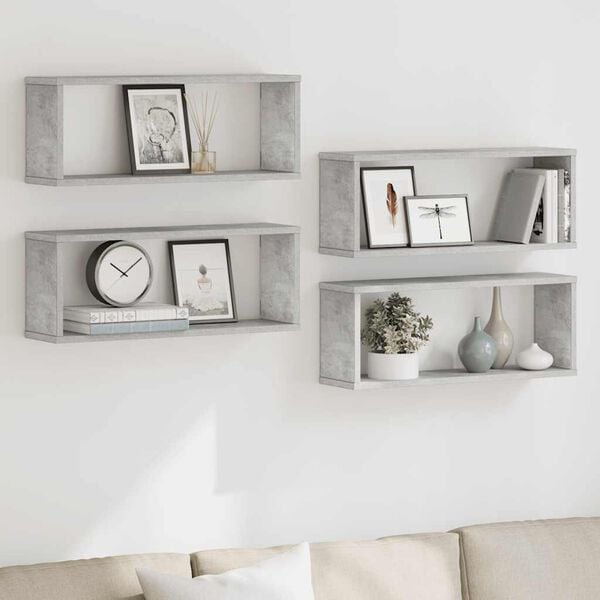 vidaXL Wall Cube Shelf 4 pcs Concrete Grey 60x15x23 cm Engineered Wood