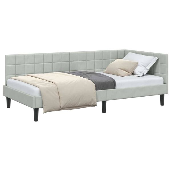 vidaXL Corner Bed Frame with Headboard Light grey 90 x 200 cm Velvet