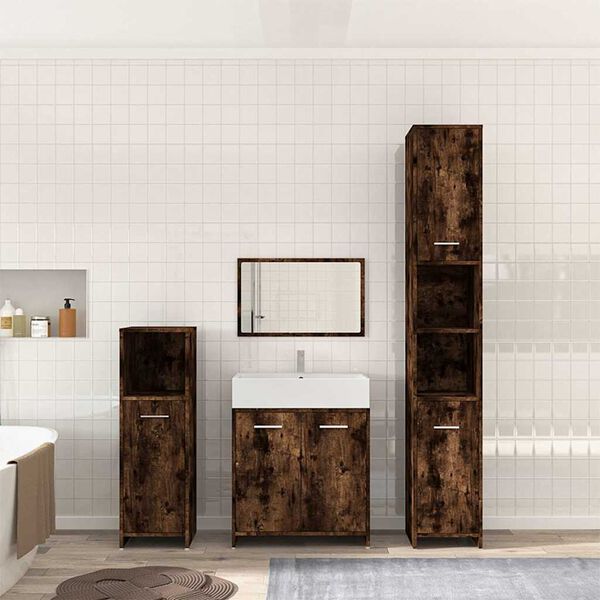 vidaXL 4 Piece Bathroom Furniture Set Smoked Oak Engineered Wood