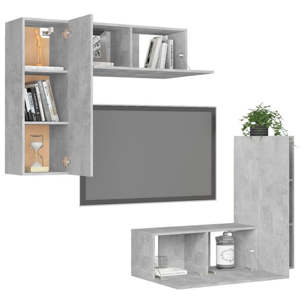 vidaXL 4 Piece TV Cabinet Set Concrete Grey Engineered Wood
