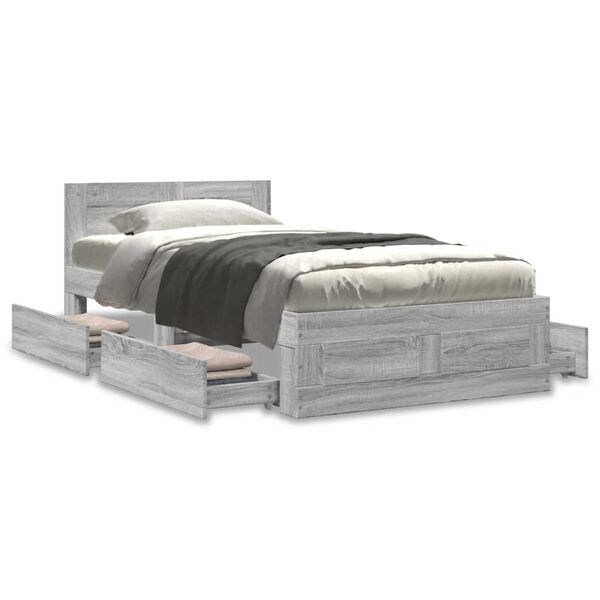vidaXL Bed Frame with Headboard without Mattress Grey Sonoma 90x190 cm Single