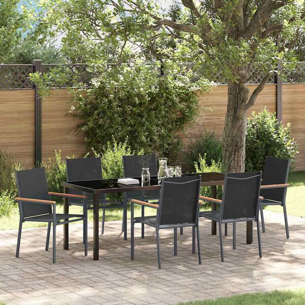 vidaXL Garden Dining Set 7 pcs Black Powder-coated Steel