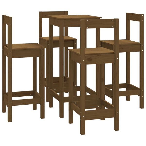 vidaXL 5 Piece Bar Set Honey Brown Solid Wood Pine
