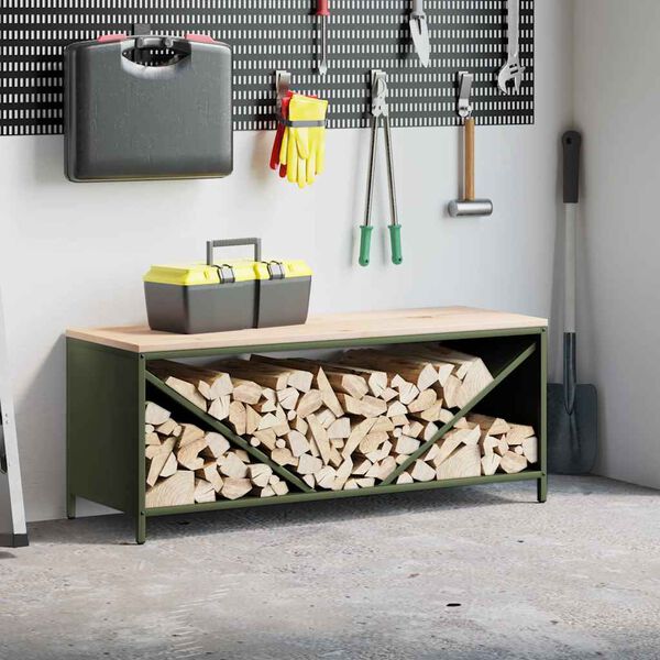 vidaXL Firewood Rack with Wooden Top Olive Green 100.5x35.5x40 cm
