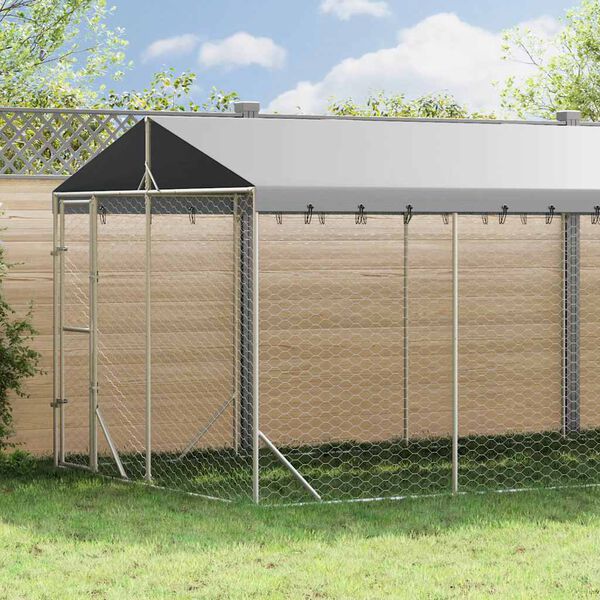 vidaXL Outdoor Dog Kennel with Roof Silver 3x9x2.5 m Galvanised Steel
