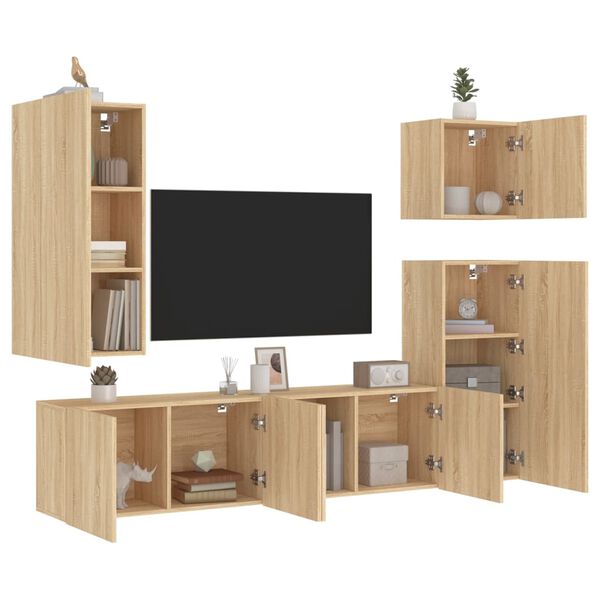 vidaXL 5 Piece TV Wall Units Sonoma Oak Engineered Wood