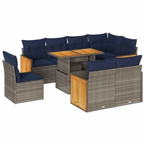 vidaXL 9 Piece Garden Sofa Set with Cushions Grey Poly Rattan Acacia