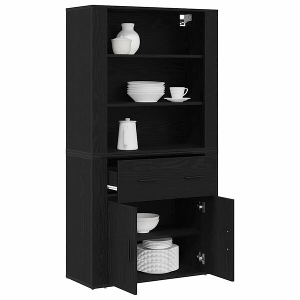 vidaXL Highboard Black Oak 80 x 33 x 150 cm Engineered Wood