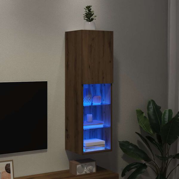 vidaXL TV Cabinet with LED Lights Artisian Oak 30.5x30x102 cm