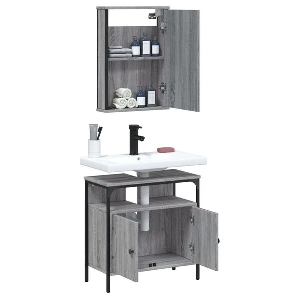 vidaXL 2 Piece Bathroom Furniture Set Grey Sonoma Engineered Wood