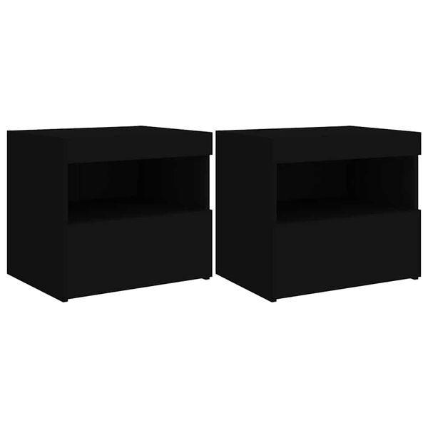 vidaXL Bedside Cabinets with LED Lights 2 pcs Black 50x40x45 cm