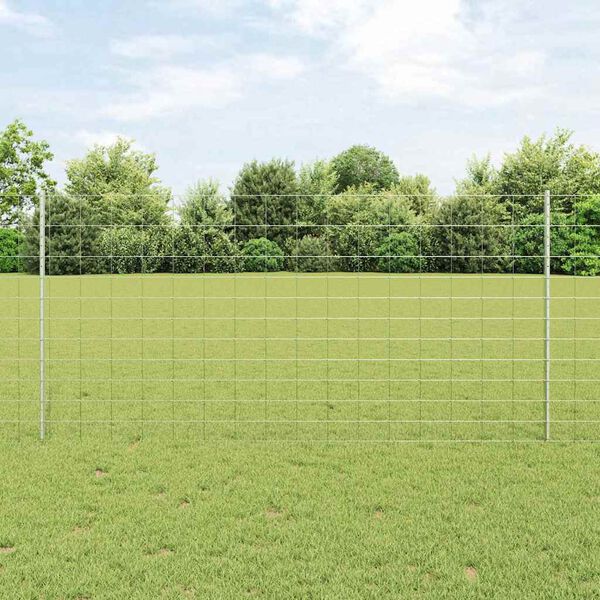vidaXL Fence with Post Silver 1.2 x 25 m Steel