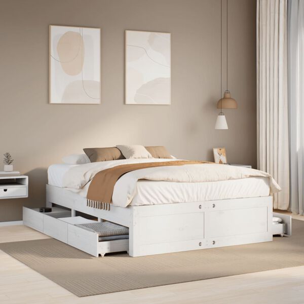 vidaXL Bed Frame without Mattress with Drawers White 140x200 cm Solid Wood Pine