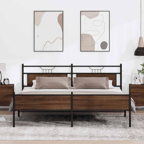 vidaXL Metal Bed Frame without Mattress Brown Oak 193x201 cm
