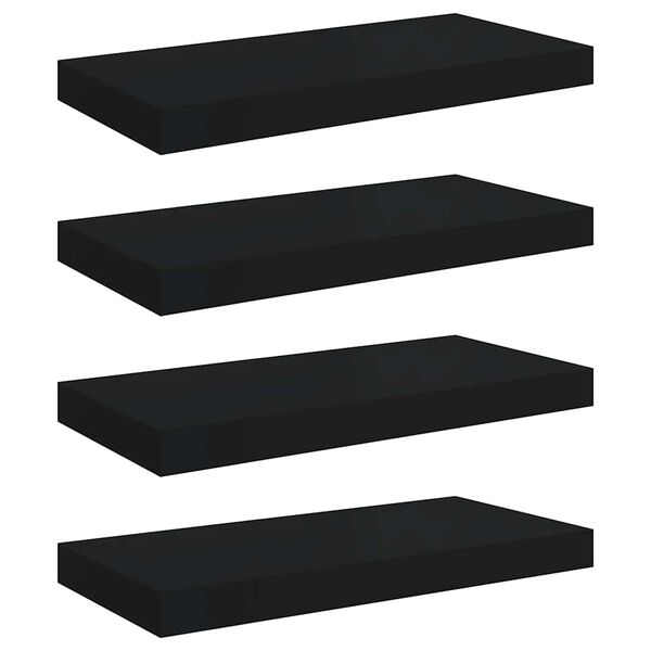 vidaXL Floating Wall Shelves 4 pcs Black 50x23x3.8 cm MDF